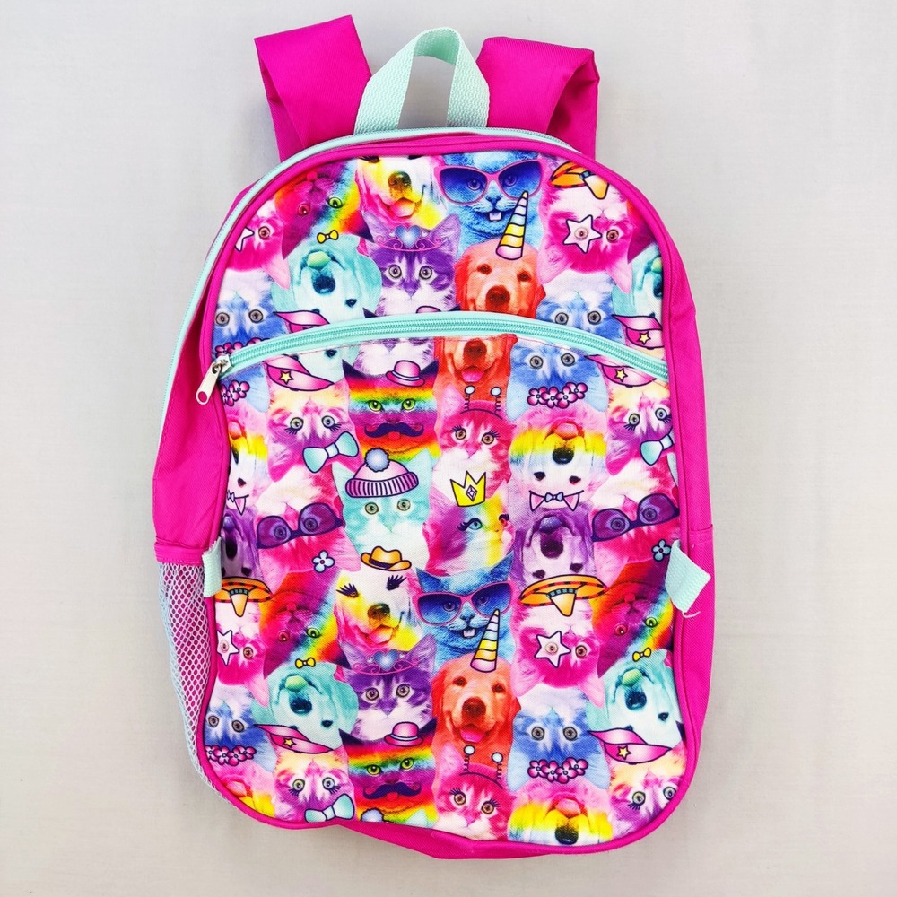 Mad Maverick Backpack Kids One Size Pink Rainbow Cat Dog Animal Print School Bag
